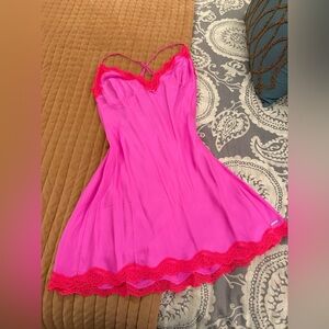 Skims Lace Trimmed Silk Slip Dress Neon Orchid NWT Size Large
